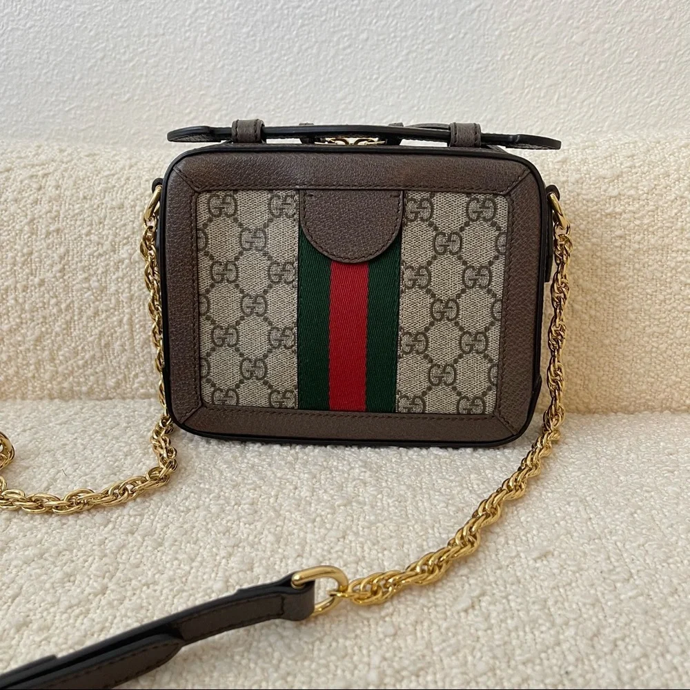 Gucci GG Supreme Monogram Mini Ophidia Top Handle Crossbody Purse - Picture 5 of 14